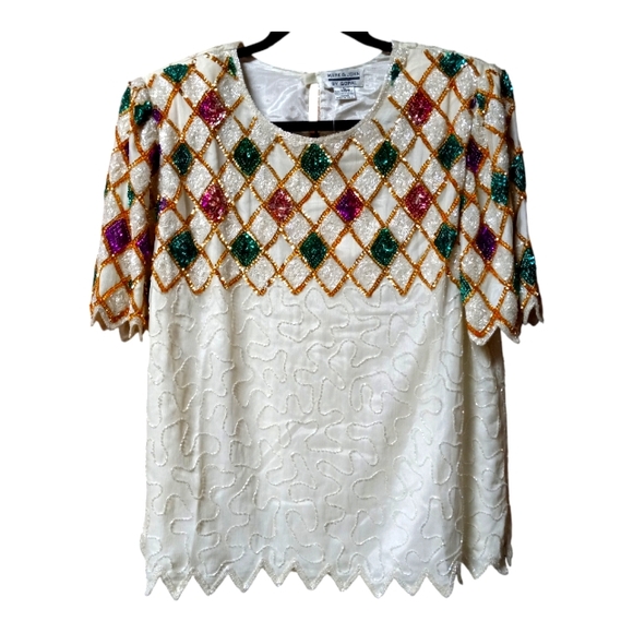 RARE Mark & John by Gopal NWT Large Sequin Beaded Embellishments 100% Pure Silk - Picture 2 of 14